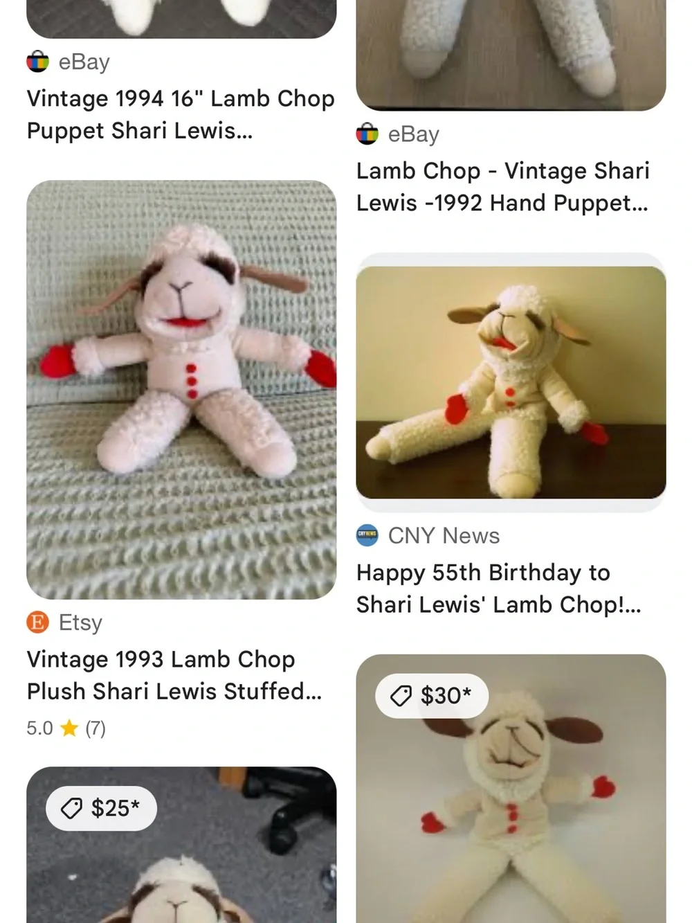 Plush Lamb chop puppet Toy in Cream with Red Accents